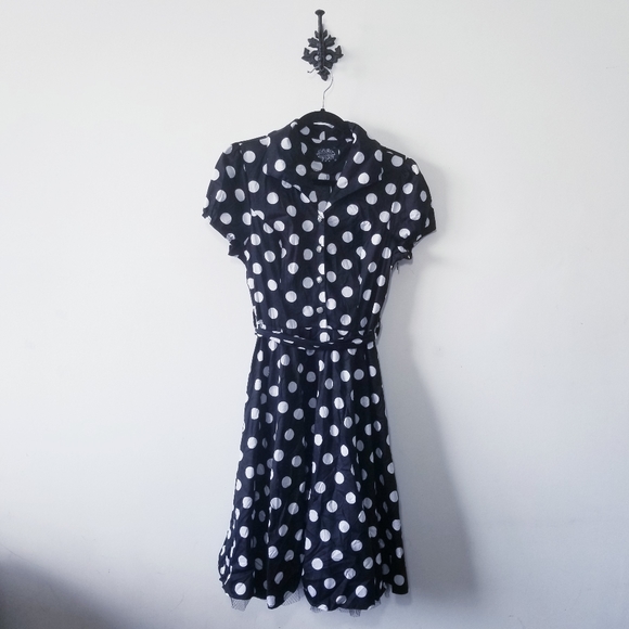 H & R Hearts & Roses Polka Dot Flare Dress Size 12 EUC - Picture 2 of 4